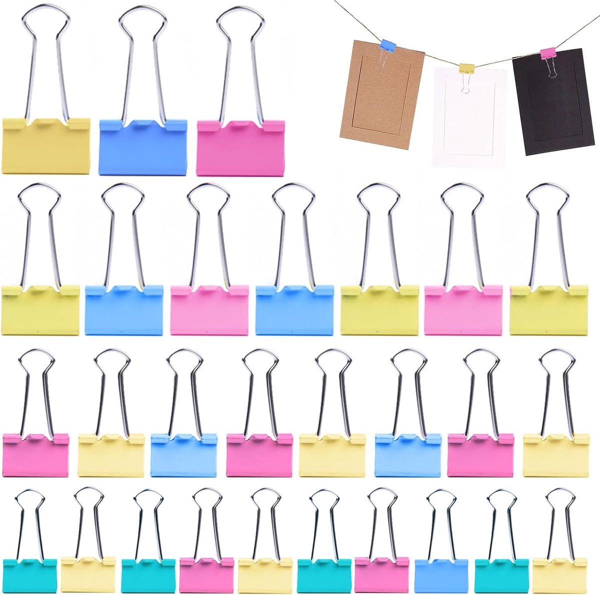 SnelShoppen - 75pcs Vouwklemmen, 15mm/19mm/25mm/32mm, Kleurrijke Binder Clips, Paper Clips, Multi-Purpose Clamps, Metalen Document Clips voor School e