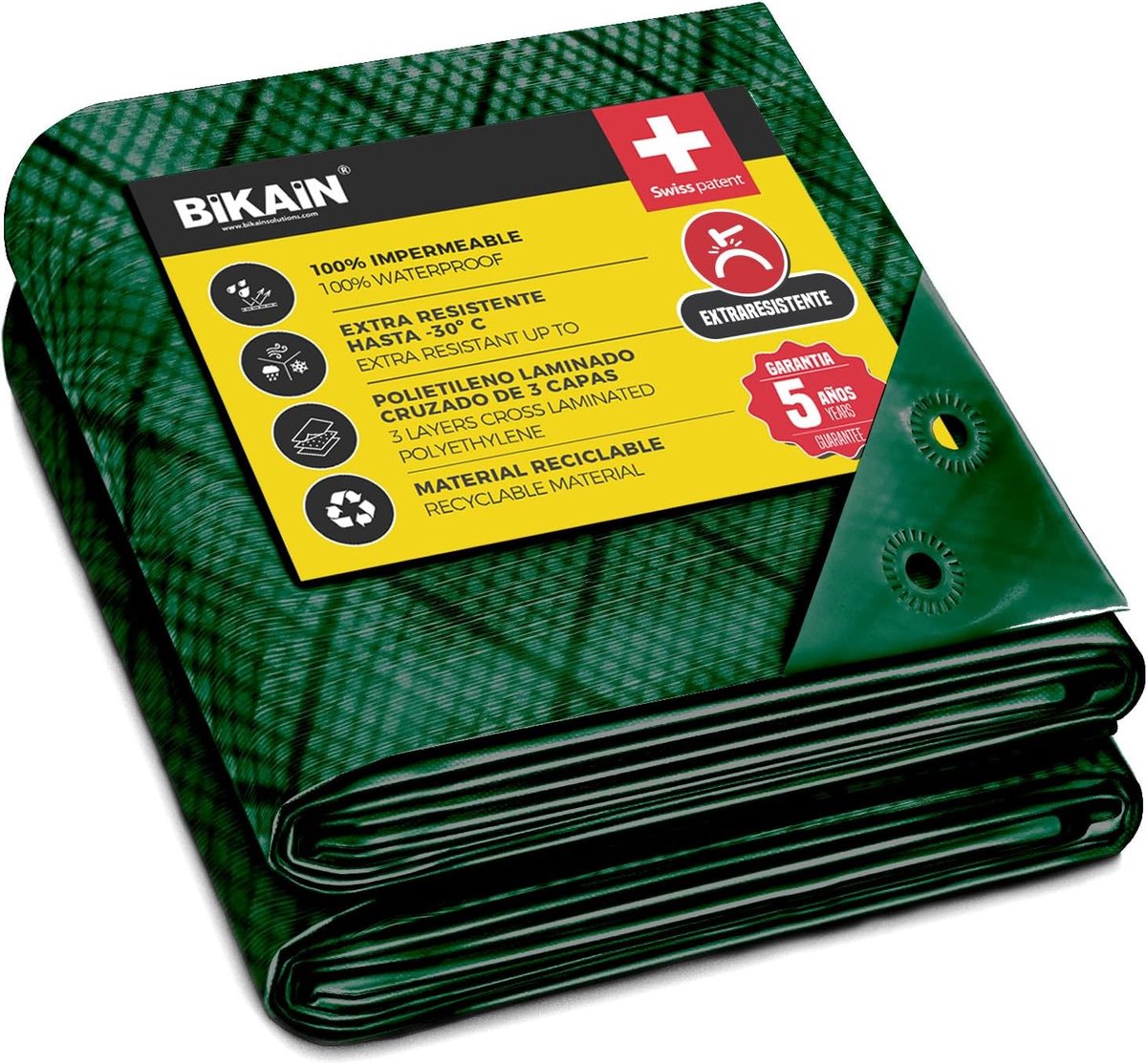 SnelShoppen - Universele tarp zeil 2x3m groen | 100% UV-bescherming, 3 gelamineerde lagen, bestand tegen -30°C, wind- en stofbescherming, multifunctio