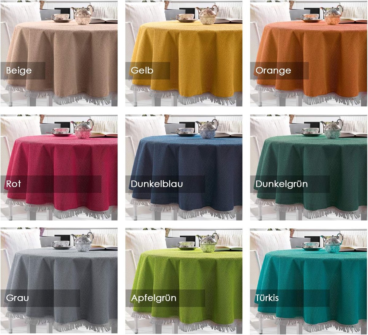 SnelShoppen - Weatherproof tuintafelkleed 130x180cm - Donkerblauw, robuuste foam tafelkleed met franjes - Perfect voor tuin, balkon, camping en feestj
