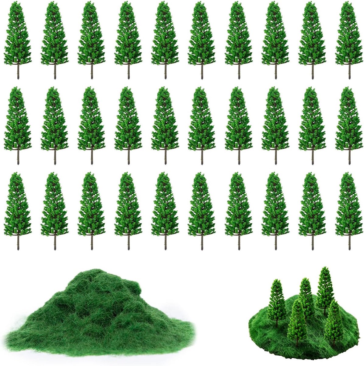 SnelShoppen - 30 Miniatuurbomen 3,5 cm met Kunstgras - Modelbouw Set voor Diorama's en Landschapsarchitectuur, Kunststof, 30 g, Perfect voor Doe-Het-Z