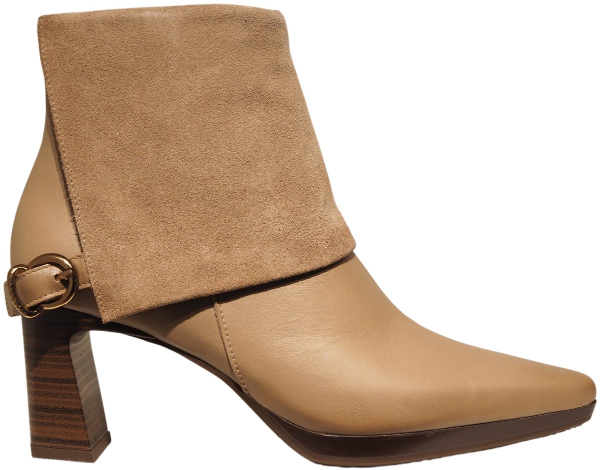 Hispanitas beige leren enkellaarzen met suède flap HI265229