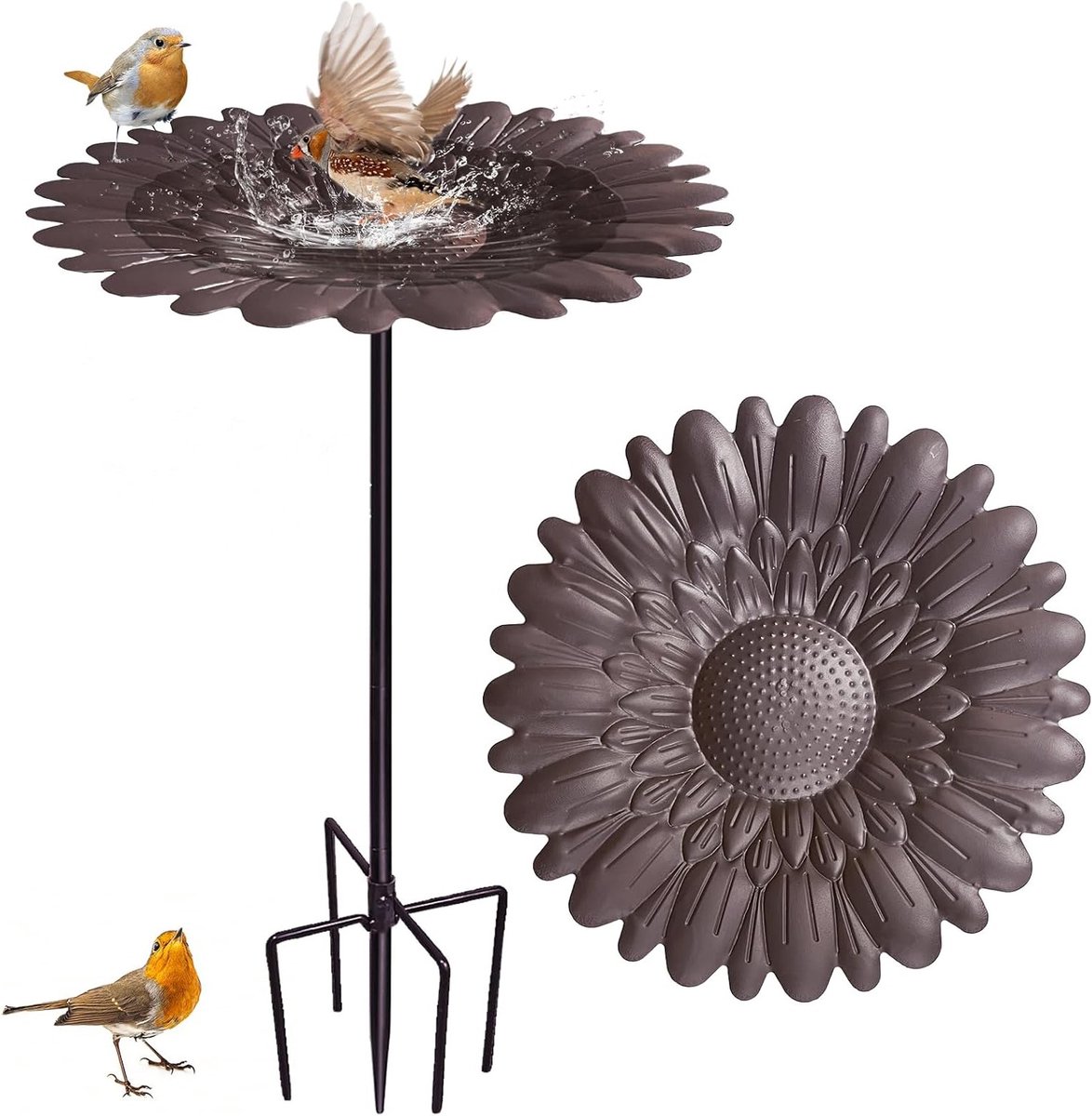 Stijlvolle Vogelbad voor de Tuin met Bloemen, Winterbestendig en Vorstbestendig, Ideaal voor Buiten en Binnenplaatsen, Metalen Vintage Tuinaccessoire