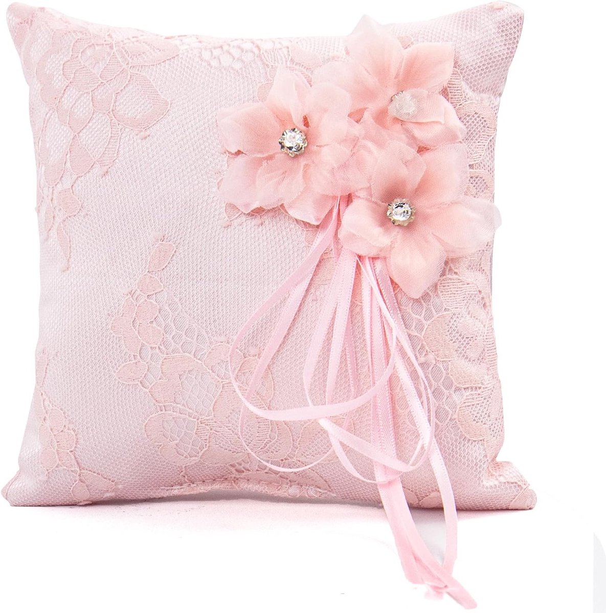 Ringkussen voor Trouwen - 15 x 15 cm, Perfect voor Verlovingsringen, Trouwringen en Bruiloftscadeaus, Inclusief Strik en Elegante Afwerking