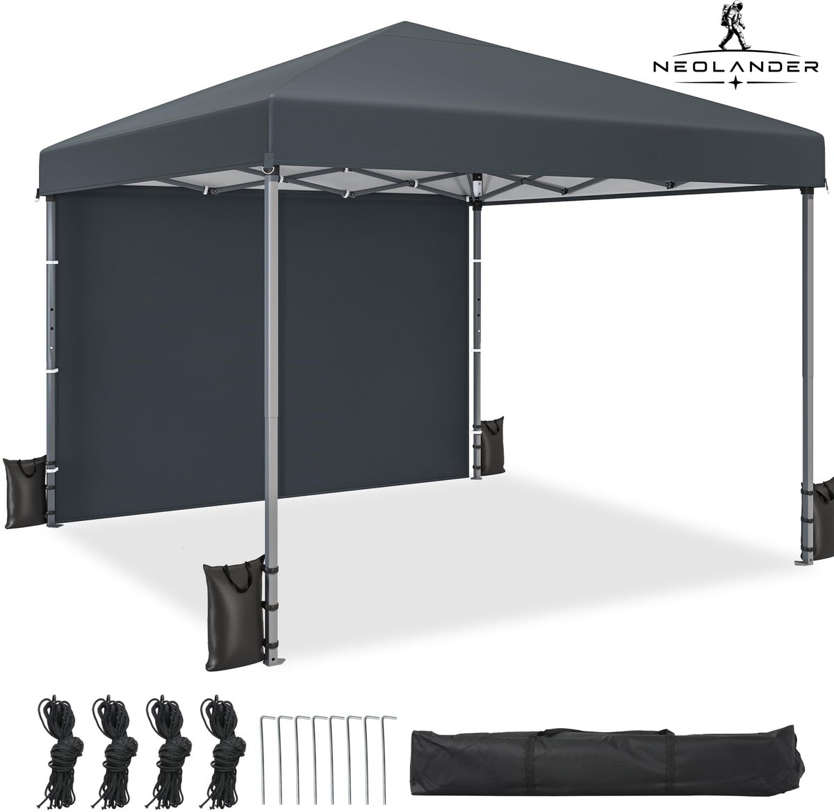 NeoLander Pop-up Partytent 3 x 3 m Grijs – Opvouwbare Waterproof Partytent met 4 Zijwanden – UV50+ Tuintent – In Hoogte Verstelbaar 250-270 cm – Inclusief Draagtas – Ideaal voor Tuin, Camping, Markt en Feesten