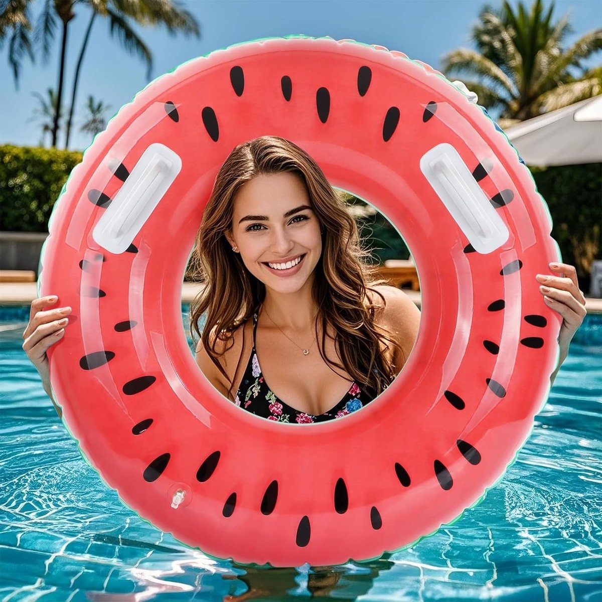 Opblaasbare watermeloen zwemring voor volwassenen, perfect voor zwembad, strand en zomerfeest, ideaal voor ontspanning en plezier