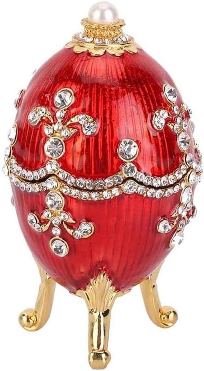 Geëmailleerde Paasei Sieradendoos - Handbeschilderd met Glanzende Diamanten - Desktop Decoratie en Paasgeschenken - Stijlvolle Opbergdoos voor Sieraden
