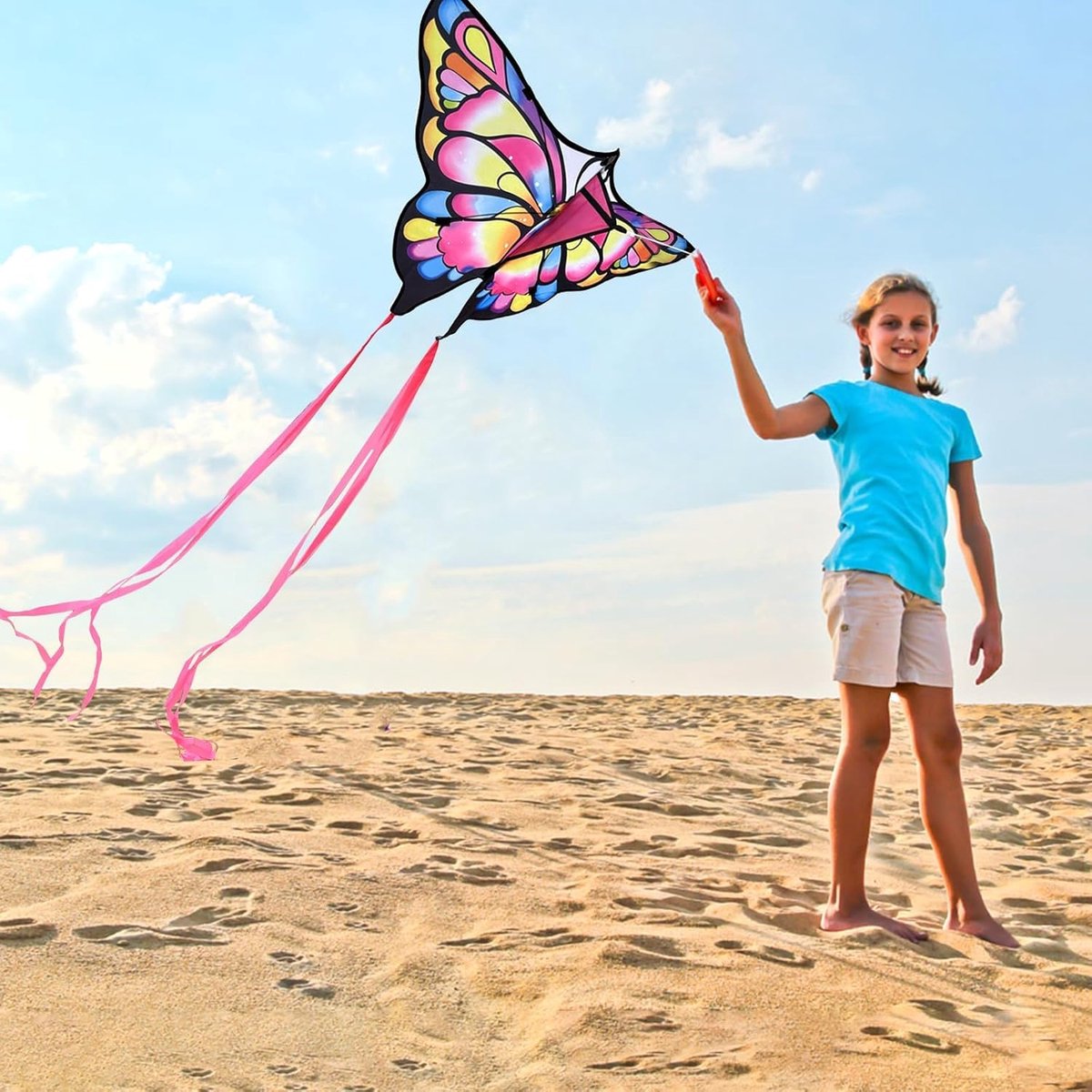 SnelShoppen - Vleugelende Vlindervlieger voor Kinderen & Volwassenen, Makkelijk te Vliegen, Strand Roze, Perfect voor Buiten, Speelplezier, Familie Ac