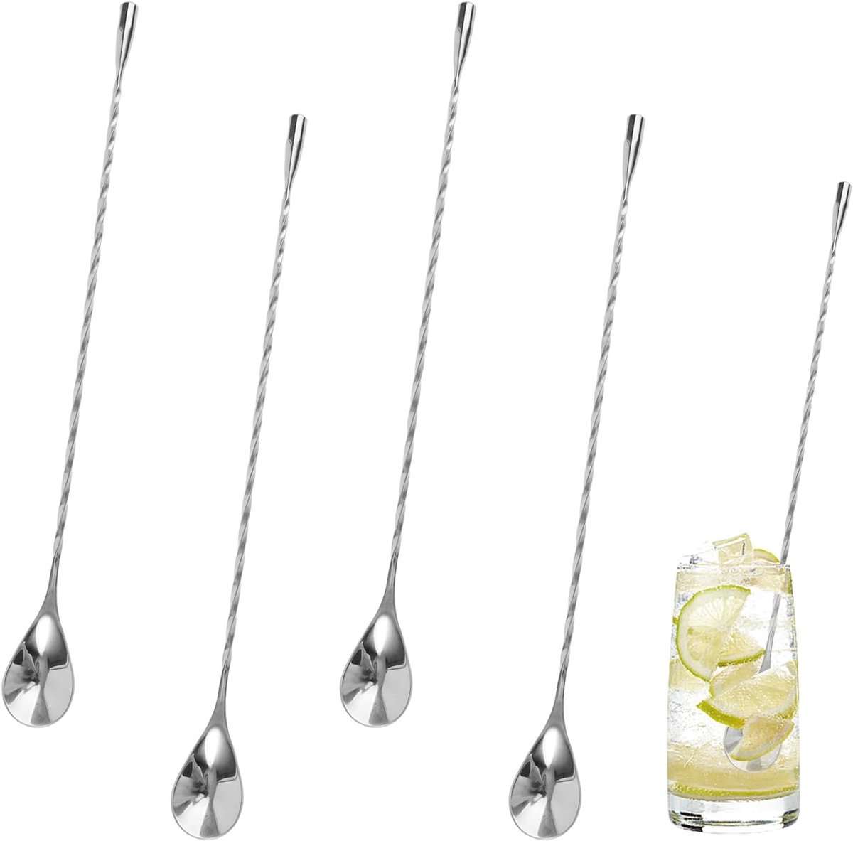 SnelShoppen - 4 Pcs 30cm RVS Cocktail Mixlepels - Professionele Cocktail Roerlepels - Hoogwaardige Spiraal Lepels voor Heerlijke Drankjes - Ideaal voo