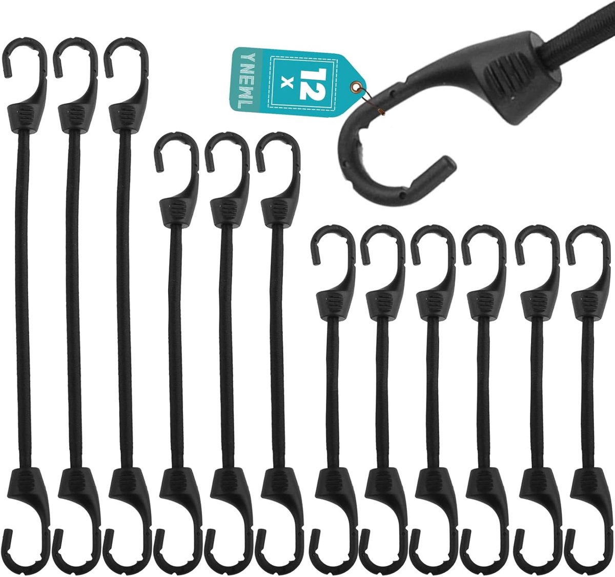 SnelShoppen - 12 stuks Spanrubbers met Haken, 10/15/20 cm Waterdichte Oliedoek Expanders, Multifunctionele Dekzeil Spanrubbers voor Camping, Tuin en T