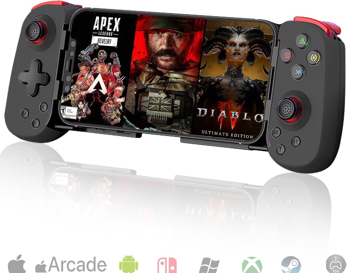 SnelShoppen - Draadloze Controller voor iPhone/Android, Bluetooth Gamepad voor iOS/Switch/Lite/PC/PS, Stretchy Joystick voor iPhone 15/14/13 Plus/Pro/