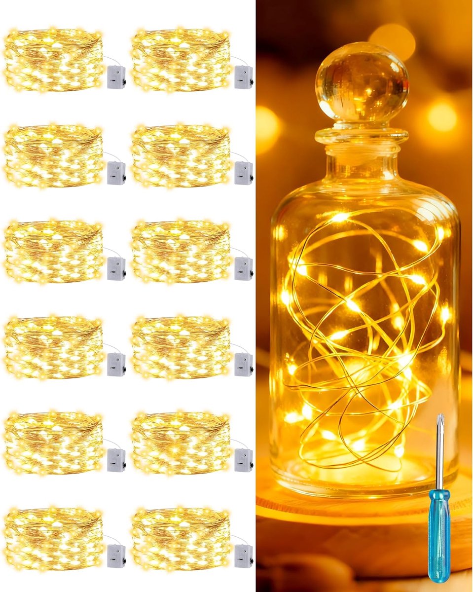 SnelShoppen - Fairy Lights Batterij Aangedreven, 3 Modi, 2M 20LED Mini Sfeerverlichting voor Binnen en Buiten, Zilver Draad, 12 Pack voor Feesten, Tui