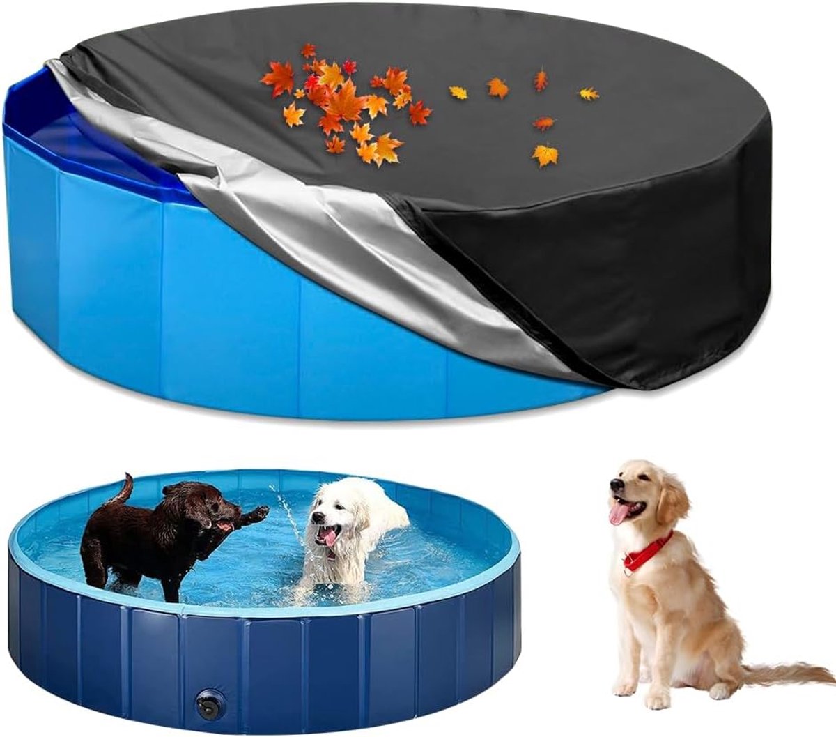 SnelShoppen - Rond Honden Zwembad Deksel 122 x 30 cm, Waterdicht, UV-Bescherming, Opvouwbaar, Met Trekkoord, Bescherming Tegen Regen, Ideaal Voor Tuin