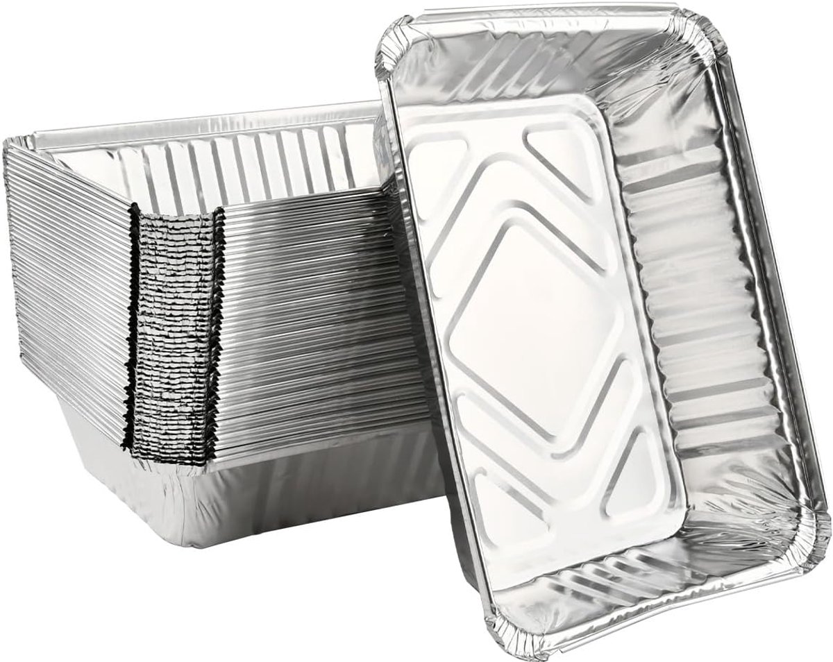 SnelShoppen - Foil Trays for Baking 1000ml - 50PCS Aluminium Foil Food Containers - Duurzame en Robuuste Opslagbakken voor Air Fryer en Grill - Ideaal