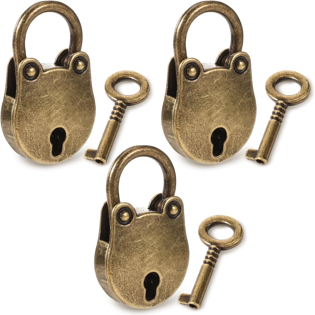 SnelShoppen - 3 Stuks Antiek Vintage Stijl Hangslot Mini Bronzen Padlock met Sleutel voor Juweelbox Dagboek en Meer - Retro Vergrendeling voor Tuin en