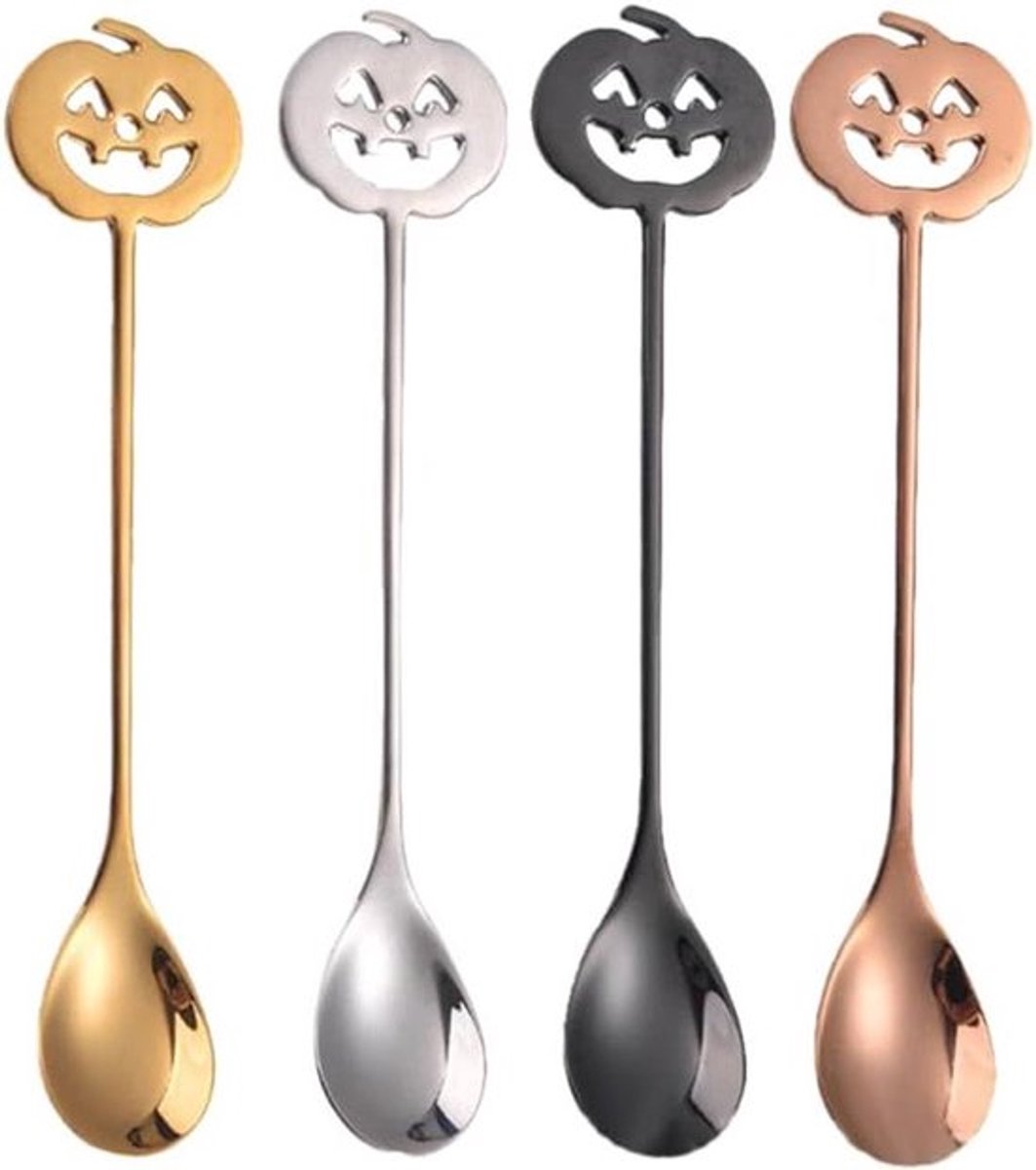 Lepels Roestvrij Staal Pompoenvorm Dessert voor Halloween Feesten - Set van 4 Stuks