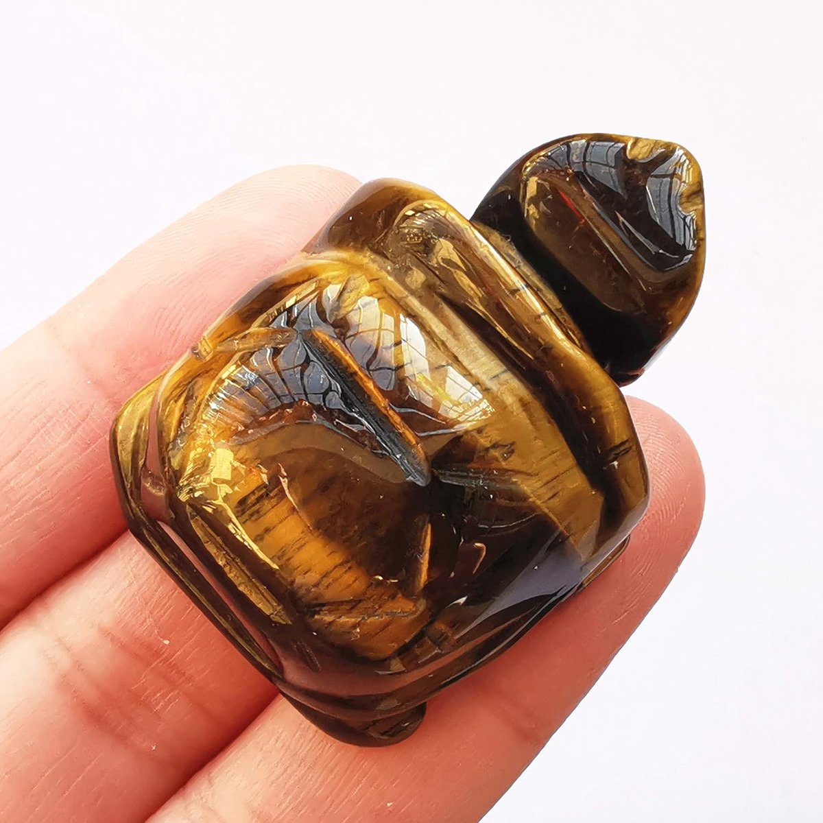 SnelShoppen - Natuurlijke Tijgeroog Schildpad Beeldje 35mm - Handgecarveerde Feng Shui Healing Crystal - Gelukssteen voor Meditatie, Yoga en Interieur