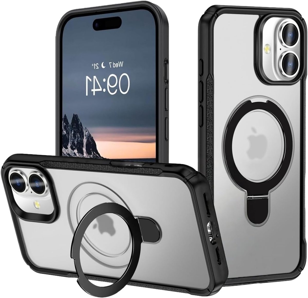 Beschermende Magneetcase voor iPhone 17 met Ringstand en Militaire Bescherming, Geel en Zwart, Schokbestendig en MagSafe Compatibel