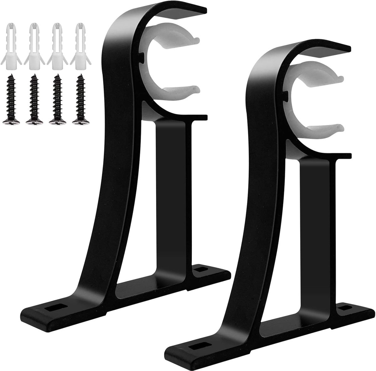 SnelShoppen - Zwarte Gordijnsteunen, Sterke Metaal Gordijnsteun voor Enkel Gordijnroede, Aluminium Legering, Voor 28-35mm Gordijnstangen (2 Stuks)