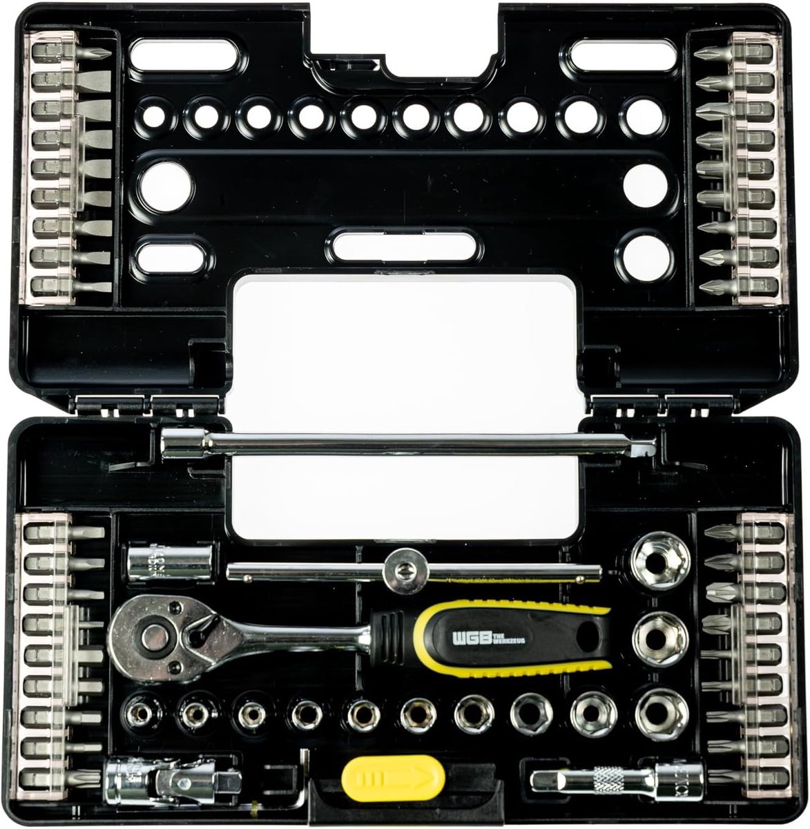 SnelShoppen - 57-delige ratelset, ¼"-set, steeksleutels, inbussleutels, bits, ergonomische handgreep, antislip, ideaal voor auto, fiets, motor, repara