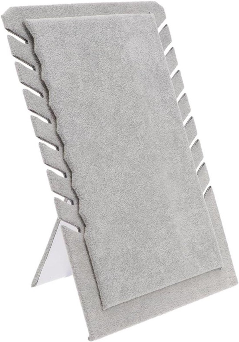 Multifunctionele sieradenstandaard - grijs fluweel - opbergrek voor kettingen - stijlvolle sieradenorganizer.