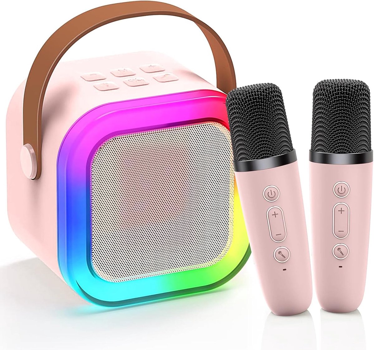 SnelShoppen - Mini Karaoke Machine met 2 Draadloze Microfoons, Bluetooth Karaoke Machine voor Kinderen, Draagbare Speaker met Stemveranderings Effecte