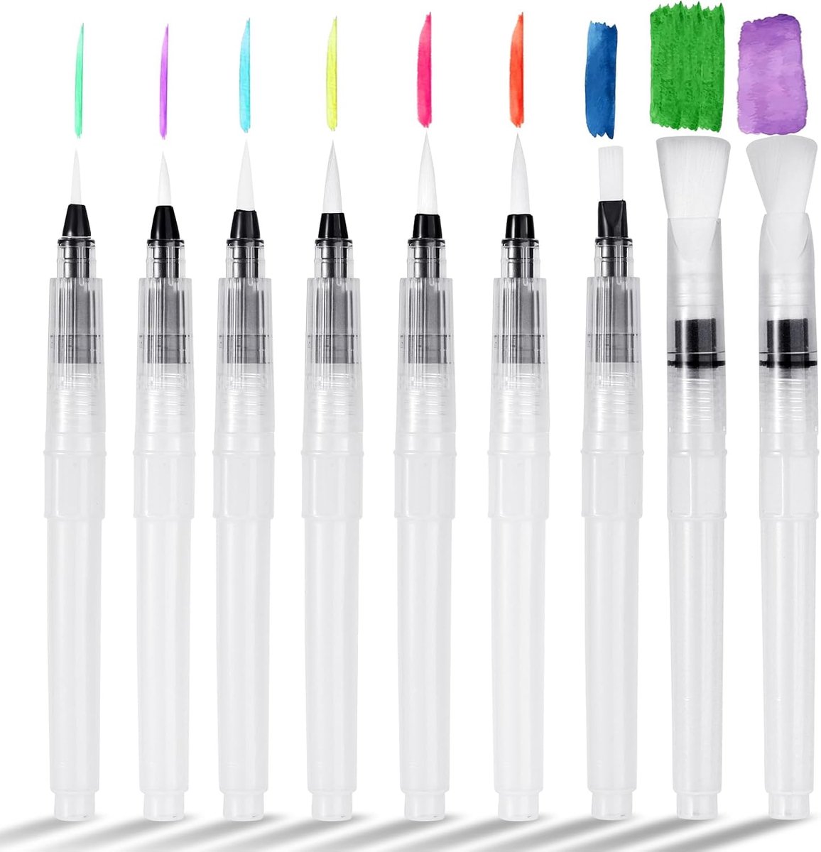 SnelShoppen - Pack van 9 Water Brush Pens - Herbruikbare Waterpens voor Kinderen - Vulbare Watertank met Fijne, Medium en Grote Tips voor Schilderen,