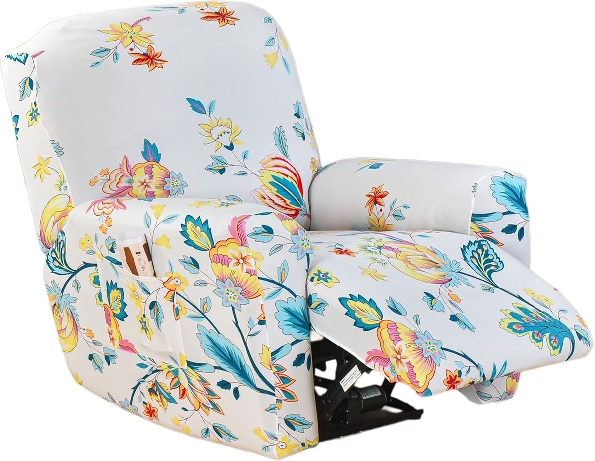SnelShoppen - Armchair Covers 4-Piece Elastic - Recliner Covers met Pockets - Stretch Lounger voor Woonkamer - Floral Fragrance - Polyester en Spandex