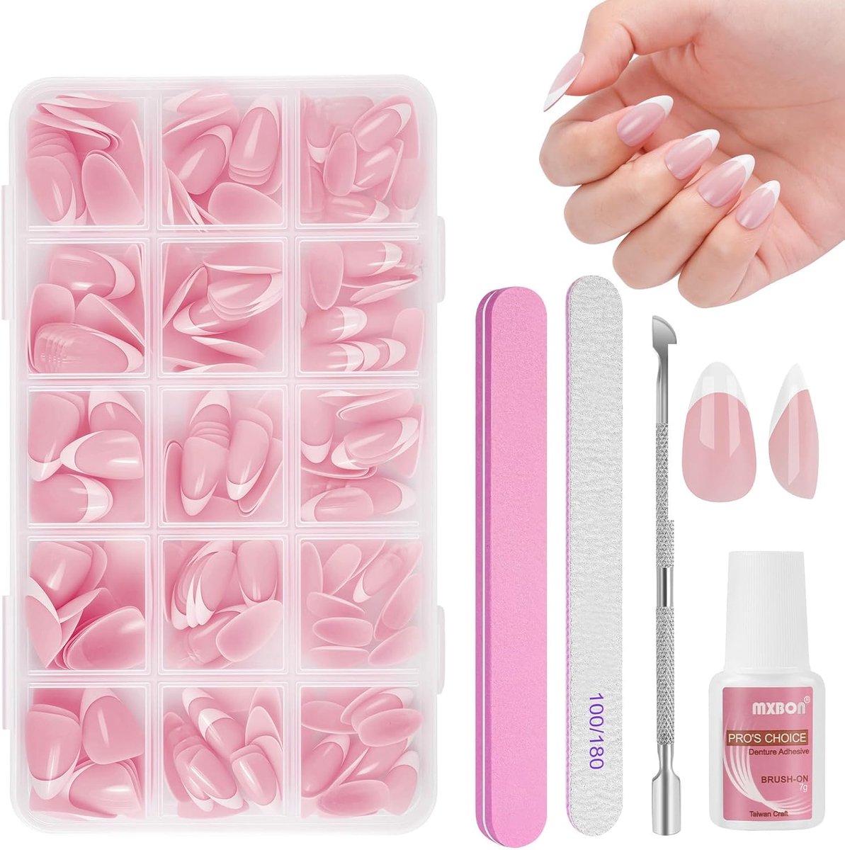 SnelShoppen - French False Nails 240 Stuks Korte Almond Press On Nails Volledige Dekking Met Lijm 15 Maten Nude Nageltips Voor Vrouwen Meisjes Manicur