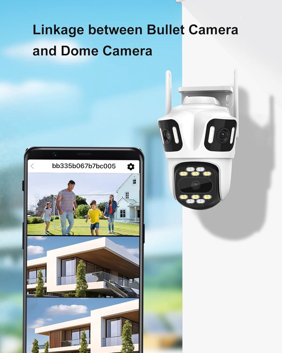 SnelShoppen - Three Lens WiFi Buiten Beveiligingscamera, 9MP Draadloze Thuiscamera, 360° Pan/Tilt, Mensdetectie, AI Auto Volgen, Kleur Nachtzicht, Twe