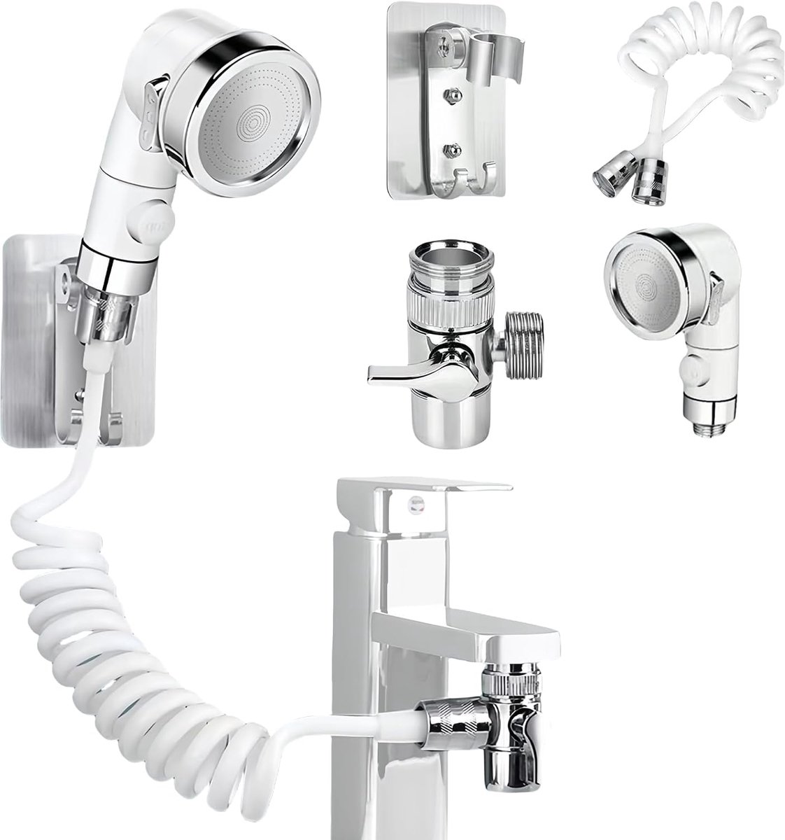 SnelShoppen - Handdouche voor Wastafel: Haarwas Handdouche Set met Slang, Wandmontage en Converter voor Personen met Beperkingen, Ouderen, Huisdieren
