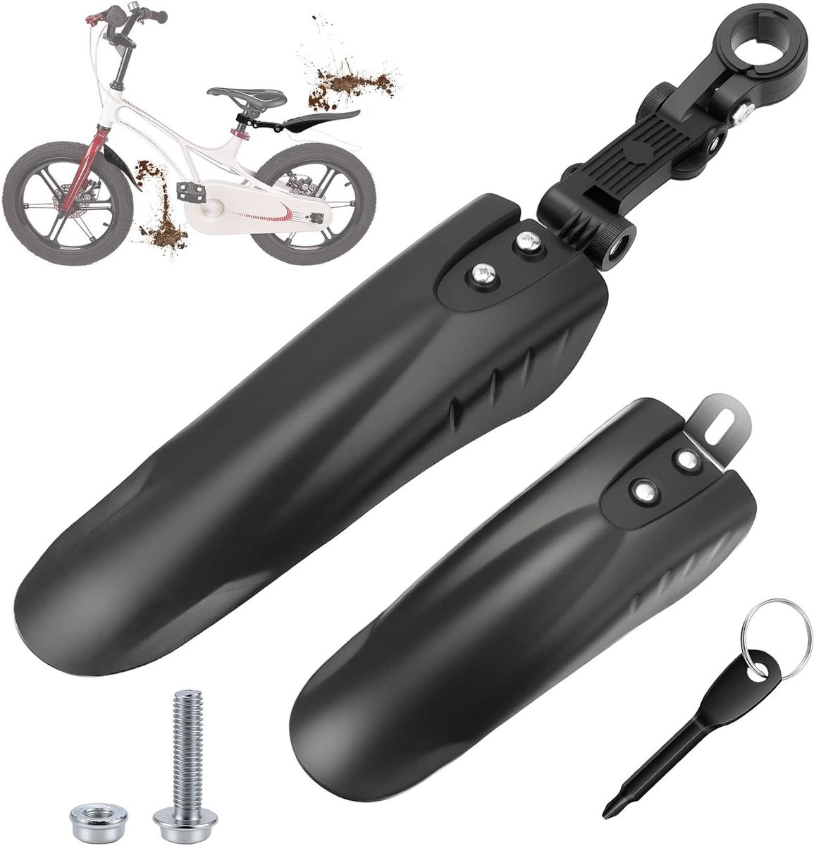 Thijox - Spatbord voor en achter, verstelbaar kinderfietsspatbord 16-18 inch, eenvoudig te installeren, onbreekbaar, flexibel, voorkomt water en vuil