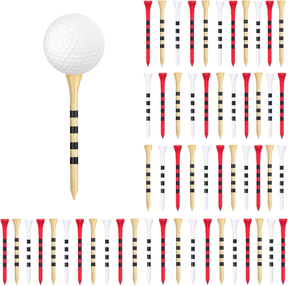 SnelShoppen - Golfs Premium Golf Tees - 50 Stuks - Kleurige 83 mm Houten Golf Tees - Duurzaam, Milieu-vriendelijk en Herbruikbaar voor Golfactiviteite
