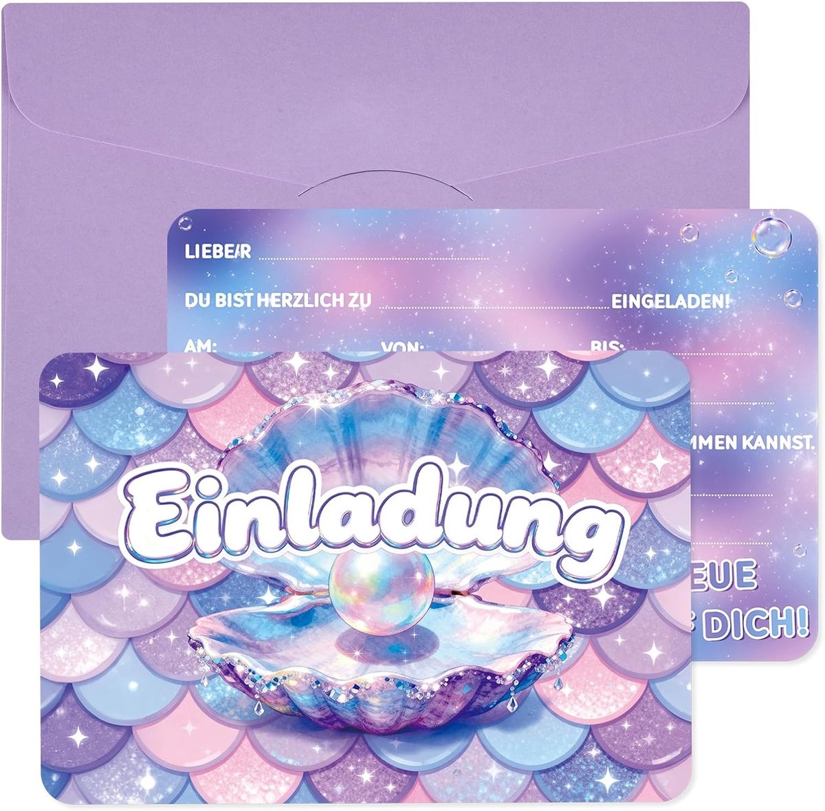SnelShoppen - Kinder Verjaardagsuitnodigingen - 12 Stuks - Elegante Parels en Oesters Motief - Uitnodigingen voor Feestjes en Verjaardagen - Voor Jong