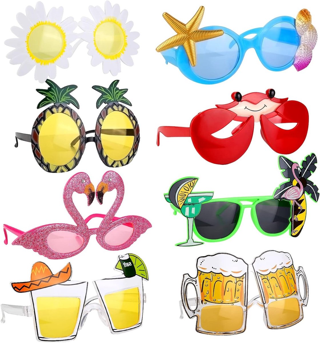 8 Stuks Tropische Zonnebrillen voor Hawaii Themafeest - Grappige Kostuumaccessoires en Fotoproppen voor Strandfeesten
