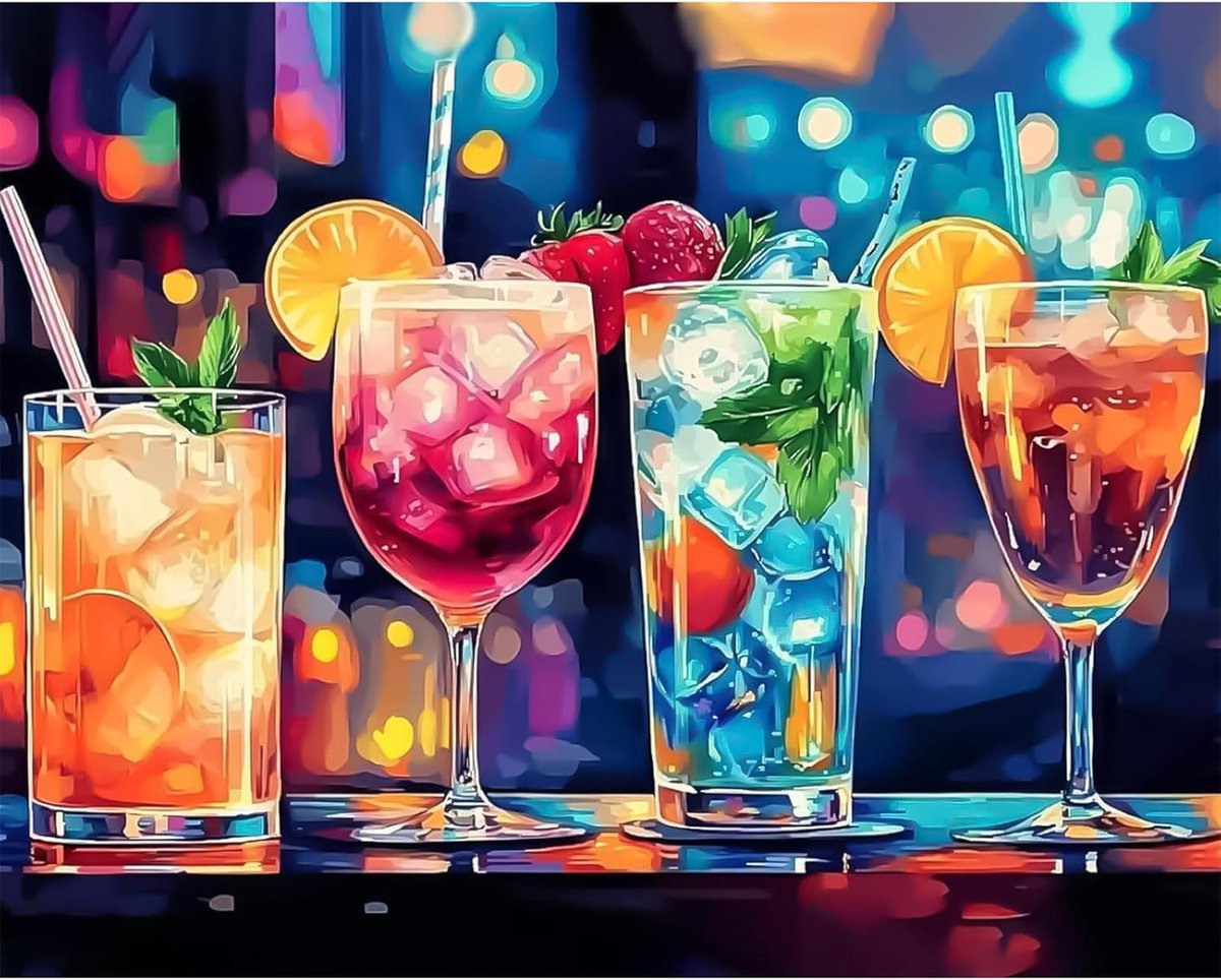SnelShoppen - Cocktailverf op Nummer voor Volwassenen - Kleurrijk DIY Schilderen op Nummer - 40 x 50 cm - Inclusief 3 Verfpenselen - Perfect voor Begi