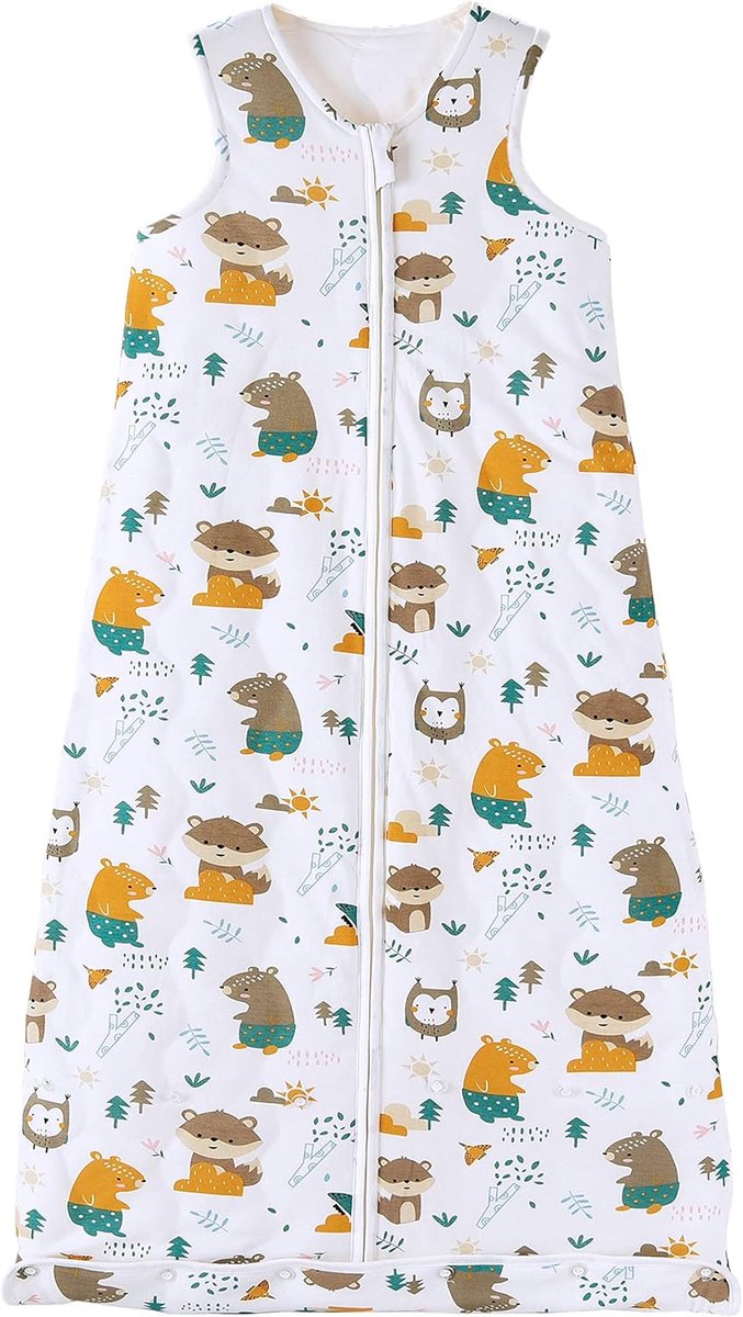 SnelShoppen - All-Year Baby Slaapzak 2.5 Tog, 90 cm, Slapen voor Peuters, Mouwloos, Winter Slaapzak, Verstelbare Lengte, Natuurlijke Katoen, Jungle Di