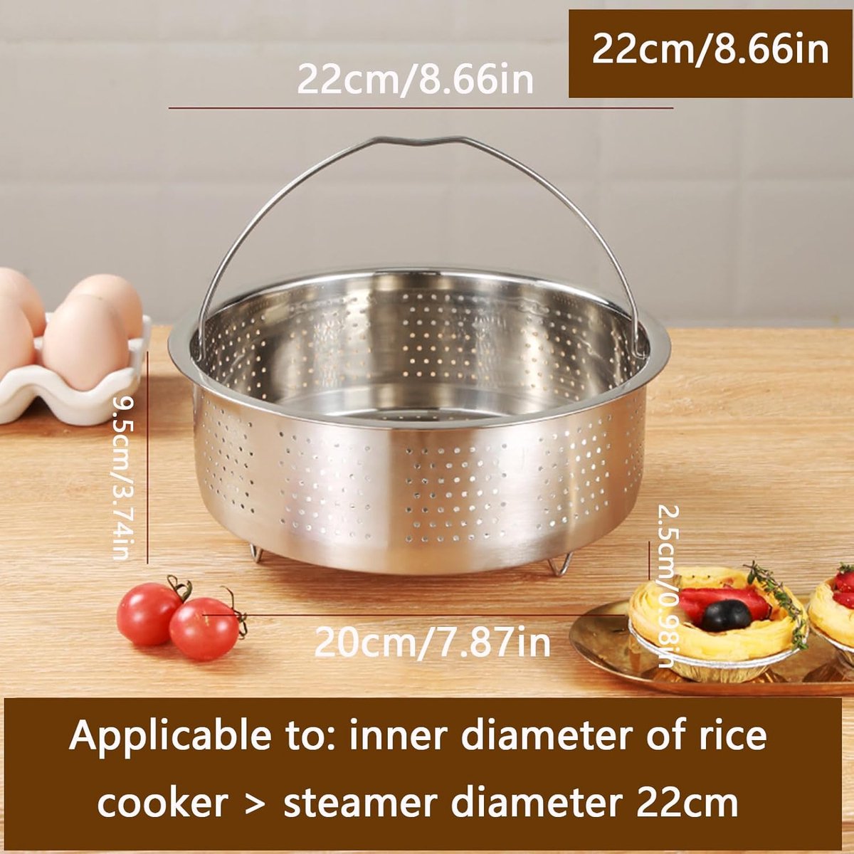 SnelShoppen - Stoominsert voor Pan 22 cm, RVS 304, Voor Koken, Stomen van Groenten, Fruit en Eieren, Geschikt voor Pannen en Snelkookpannen