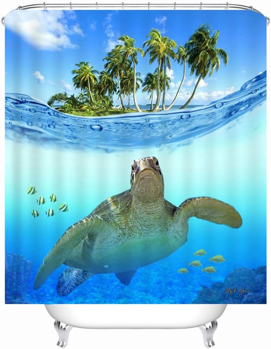 SnelShoppen - Douchegordijn Beach Motief Waterdicht Anti-Schimmel Polyester 240x200cm/180x200cm/180x180cm incl. 12 Haken voor Badkamer