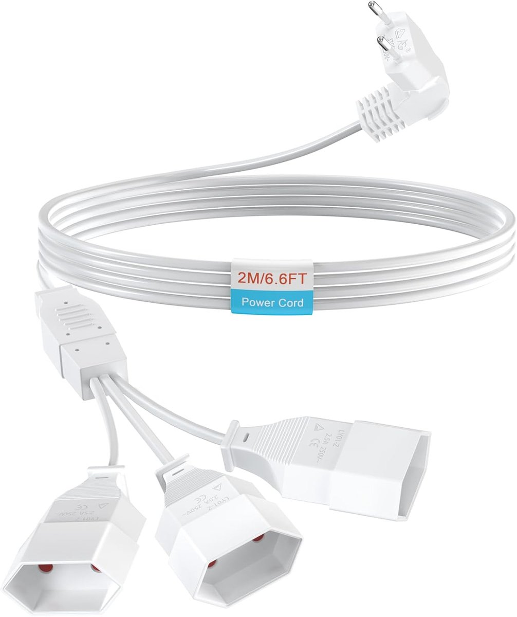SnelShoppen - 2 m Power Kabel Verlengkabel 3-in-1 Type C Euro Plug naar Drievoudige Type C Euro Stekker 0.75 mm² Max 2.5 A/250 V voor TV PC Computer M