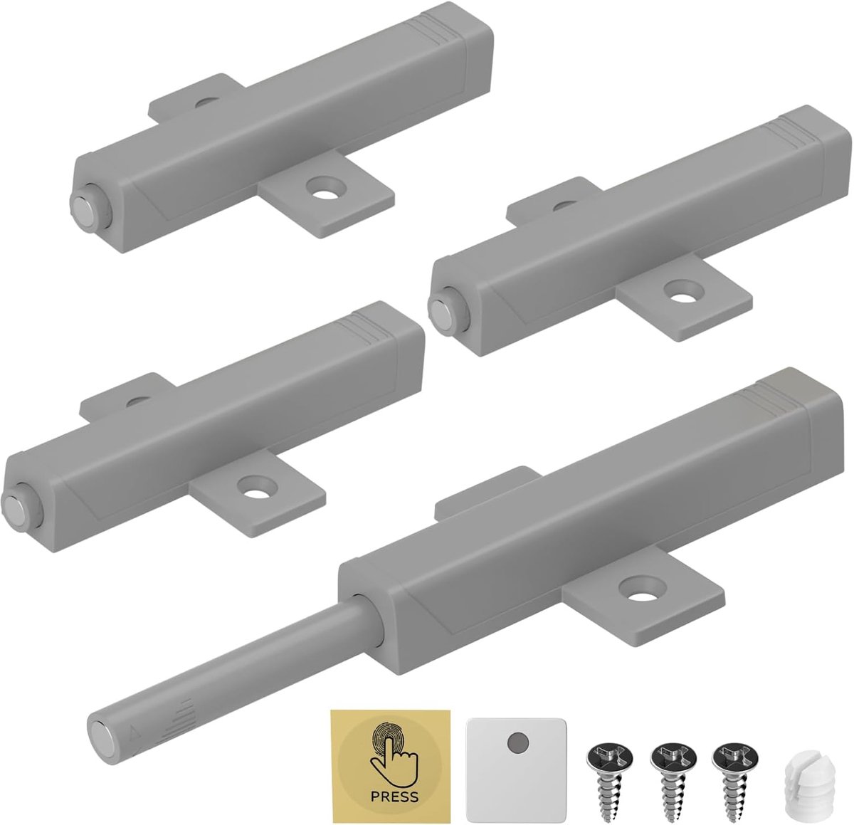 SnelShoppen - Push to Open Deuropener 4 Pack - Zware Krachtige Magnetische Drukknop Deurdranger voor Keuken, Kast, Kledingkast - 48N Veerdruk, Grijs