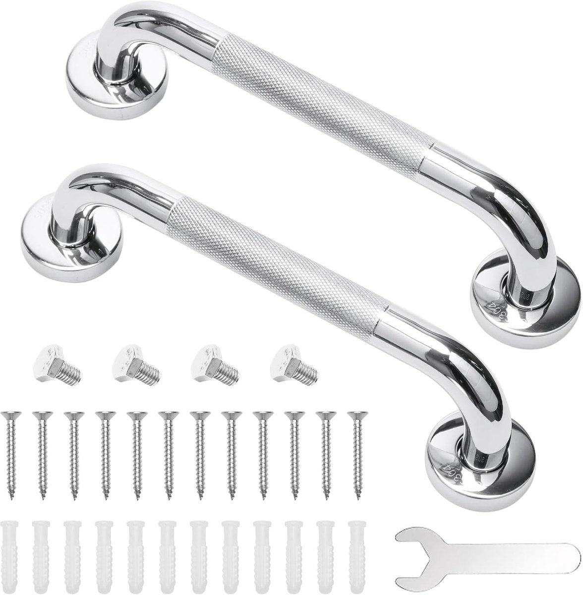 SnelShoppen - 2 Pcs 30CM Douchehandgreep met Bevestigingsring, 304 RVS Handgrepen voor Senioren, Kinderen, Gehandicapten en Zwangere Vrouwen