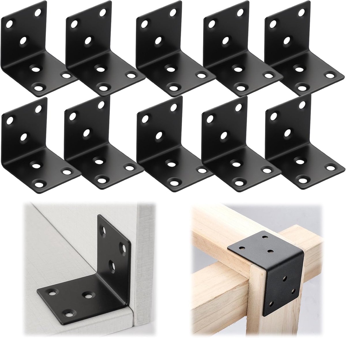 SnelShoppen - 10 Stuks Zwarte Metalen Hoekverbindingen 40 x 40 x 38 mm - Robuuste Hoekbeugels voor Meubels, Tafels, Kasten en Stoelen - Ideaal voor Fi