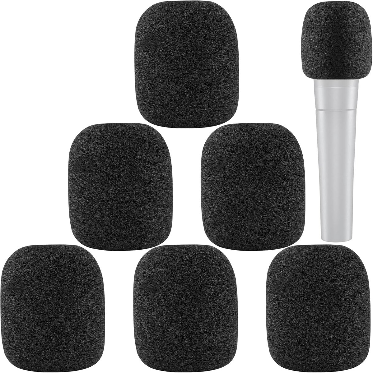 SnelShoppen - Windscherm voor Microfoon, Foam Windscreen, Geluiddempende Popfilter voor Microfoons, Zwart, 6 Stuks, 5.8 x 8 cm, Ideaal voor Live Optre