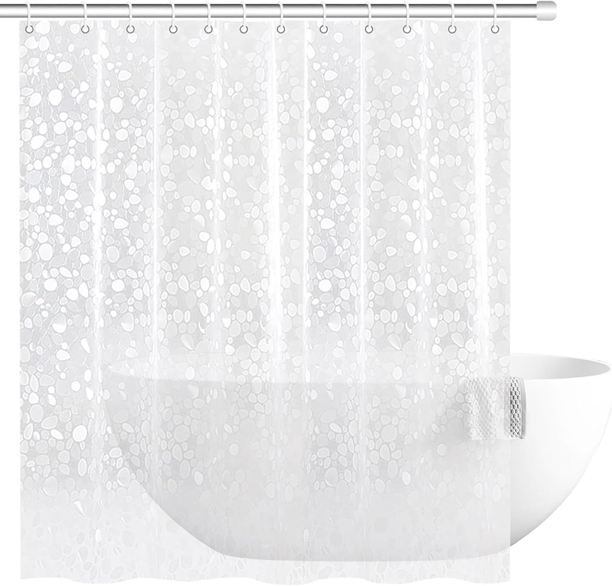 SnelShoppen - Douchegordijn 180 x 200 cm PEVA Waterdicht Schimmelbestendig | 3D Semi-transparant Kiezelpatroon | Milieuvriendelijk en Wasbaar