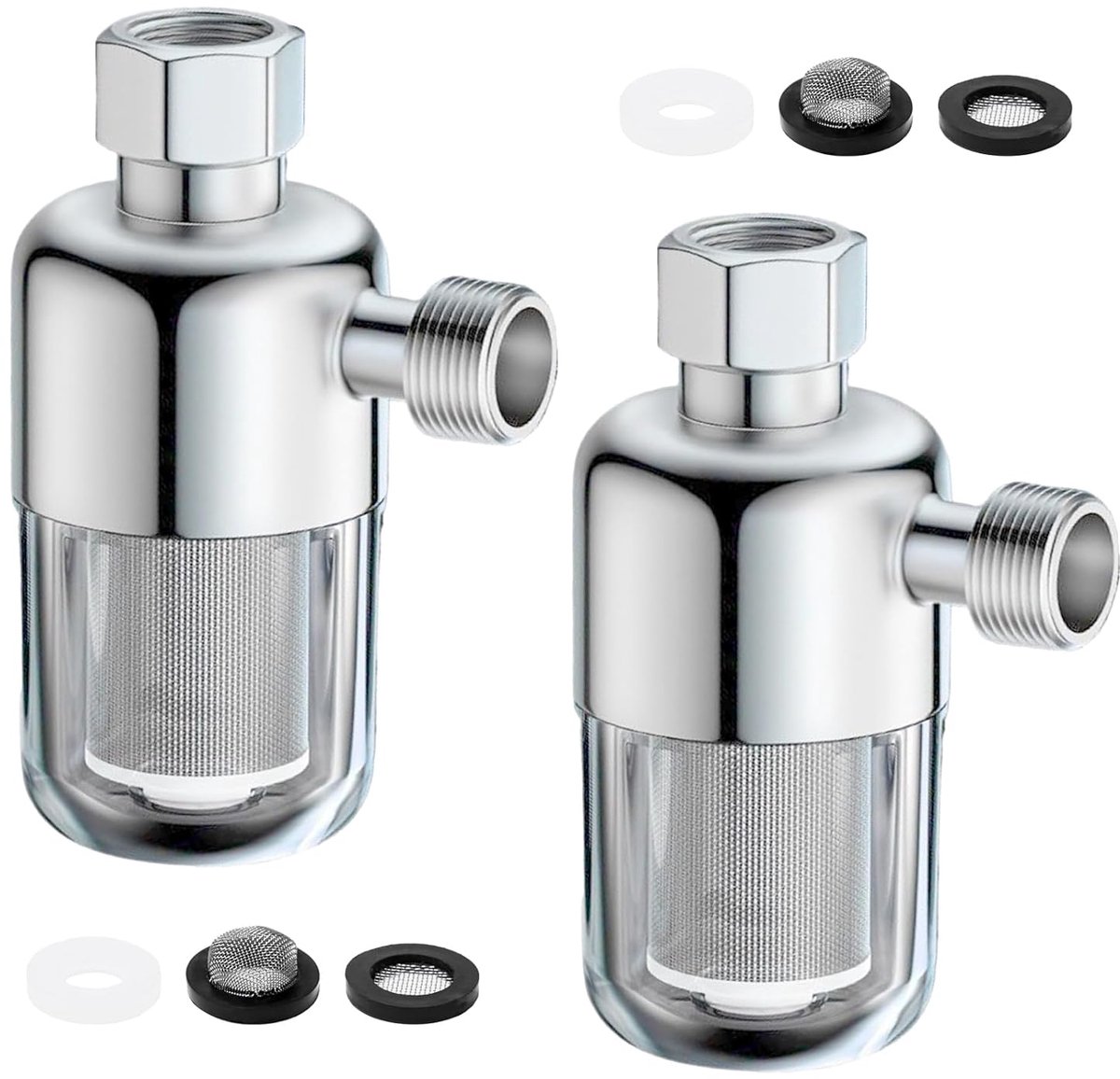 SnelShoppen - 2 Stuks Waterfilter voor Douche 1/2 Inch, Voor Verwarmingsinstallaties, Kalkfilter met 40μm RVS Filterelement voor Wasmachine en Waterkr