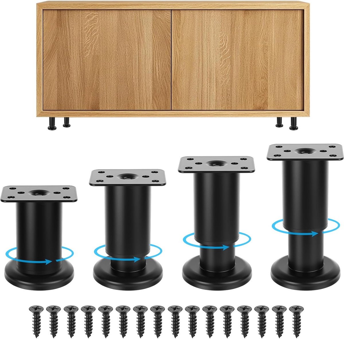 SnelShoppen - Set van 4 Verstelbare Meubelpoten 8-12 cm Hoogte Verstelbare Tafelpoten met Zwarte Schroeven, Universele Metalen Meubelpoten voor Kasten