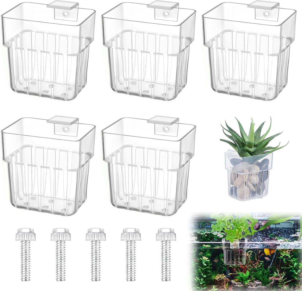 SnelShoppen - 5 stuks Aquariumplantenhouders, Plantenmand voor Aquaria, Transparant en Drukvast, Geschikt voor Hydrocultuurplanten en Waterlandschapsd