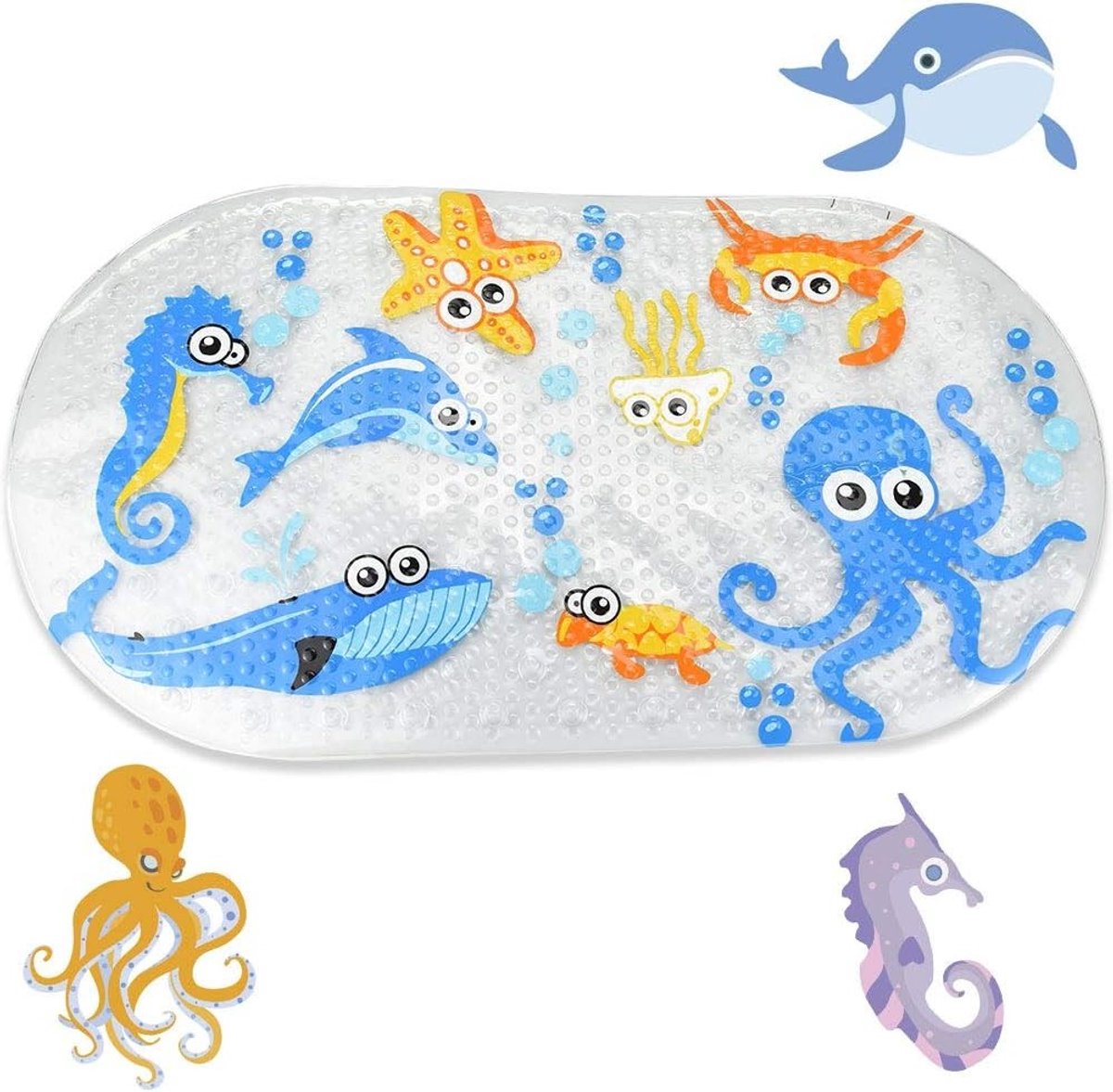 Antislip Badmat voor Baby's met Zuignappen - Schattige Dierenprint Badmat voor Kinderen 39x69cm, Veilig en Comfortabel tijdens het Badderen