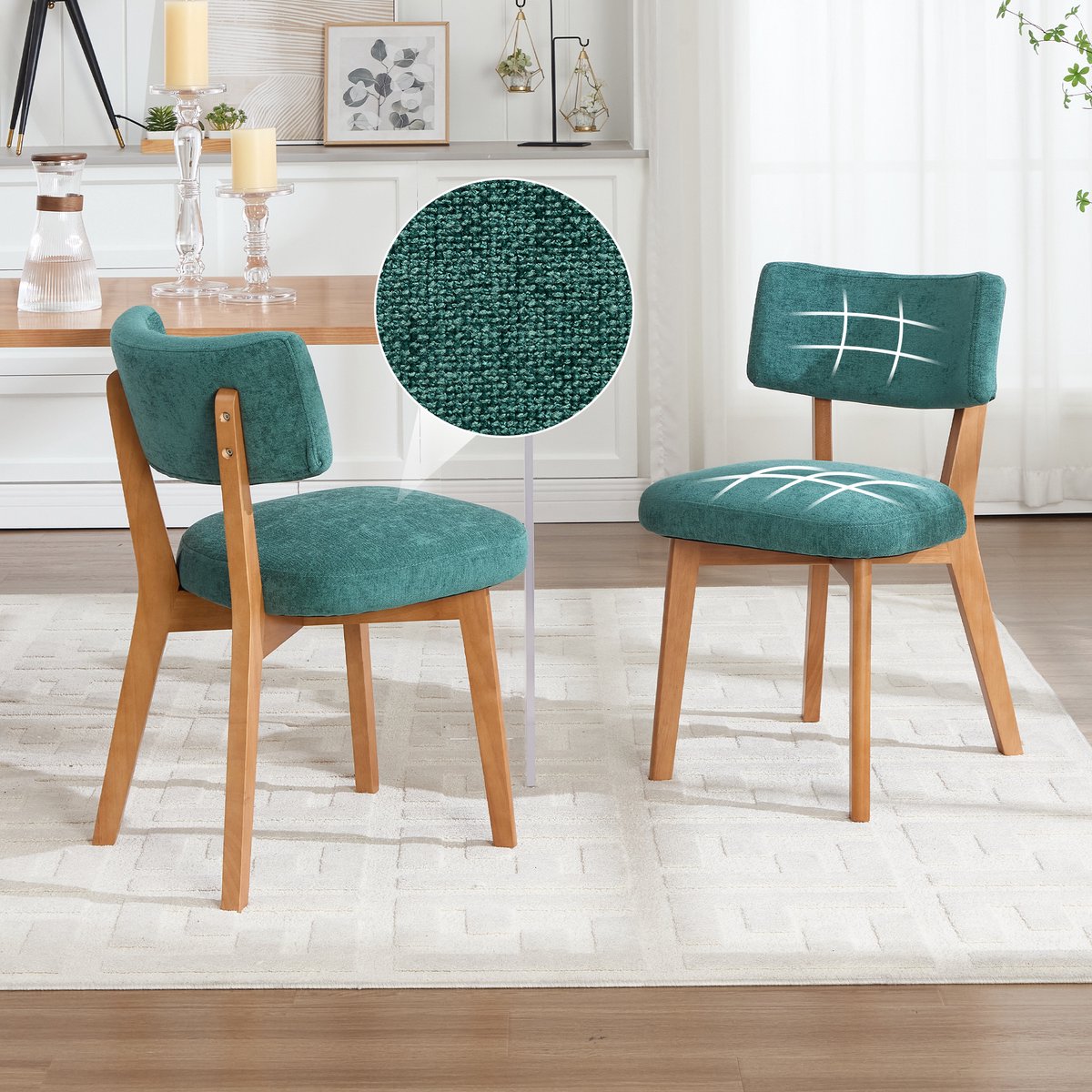 MODENUIT Eetkamerstoel - Set van 2 - Gepolsterde Zitting en Rugleuning - Voor Eetkamer of Kantoor - Hout Groen
