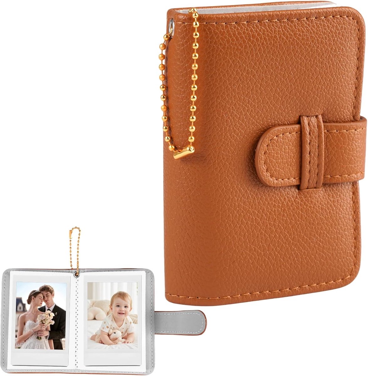 SnelShoppen - Mini Foto Album voor 3 Inch Film, 32 Pocket Fotoboek, PU Lederen Omslag, Bruin, Compatibel met Instax Mini EVO/12/11/Liplay/Polaroid Sna